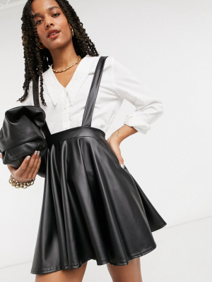 Asos Design Leather Look Suspender Skirt In Black