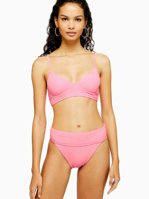 Pink Shirred High Waist Bikini Tanga Bottoms