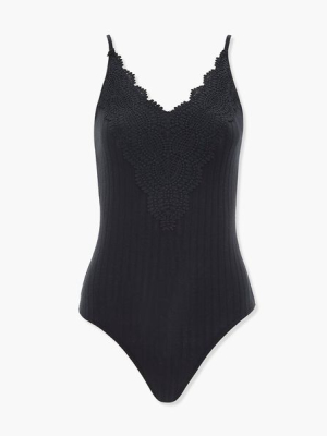 Ribbed Crochet-trim Bodysuit