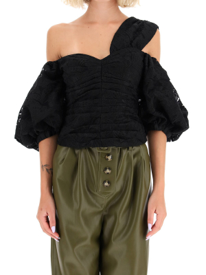 Self-portrait One-shoulder Lace Cropped Top