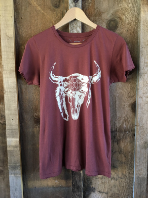 New Mexico Skull Women's Color Tee Rust/white