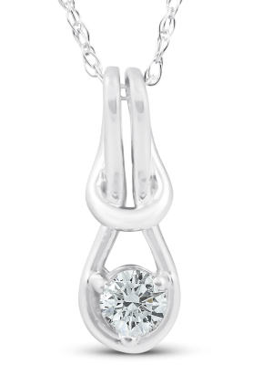 Pompeii3 Diamond Knot Petite Womens Solitaire Pendant 10k White Gold 1/2" Tall