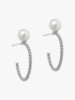 Silver & Pearl Twisted Hoop Earrings