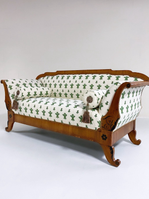 19th Century Biedermeier Parcel Ebonized Walnut Sofa In Beata Heuman "florentine Flowers"