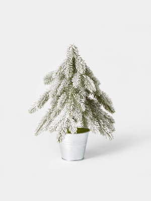 Small Flocked Christmas Tree In Silver Galvanized Bucket Decorative Figurine Green - Wondershop™
