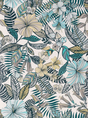 Valldemossa Wallpaper In Teal Colourful Flowers From The Deya Collection By Matthew Williamson