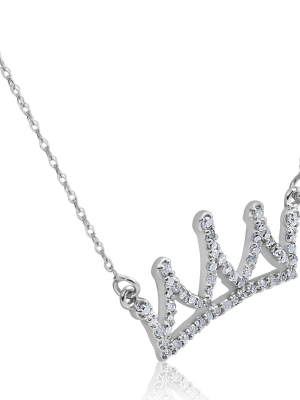 Pompeii3 14kt White 1/6ctw Diamond Petite Crown 16.45" Necklace