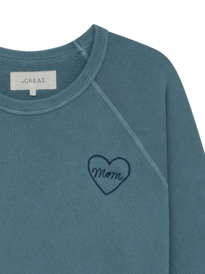 The Mom Embroidered College Sweatshirt. -- Gaucho Blue With Navy