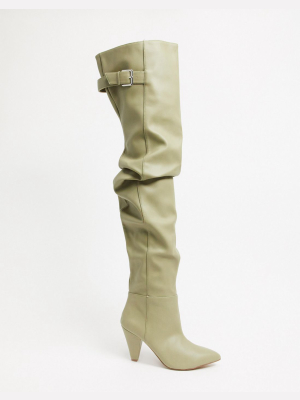 Asos Design Kayla Thigh High Slouch Boots In Taupe