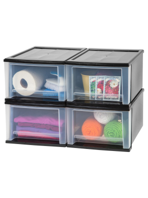 Iris 4pk 17qt Stacking Drawer Black
