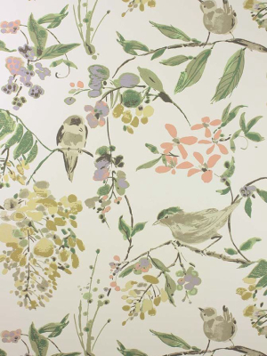 Sample Penglai Wallpaper In Green And Tan From The Cathay Collection By Nina Campbell