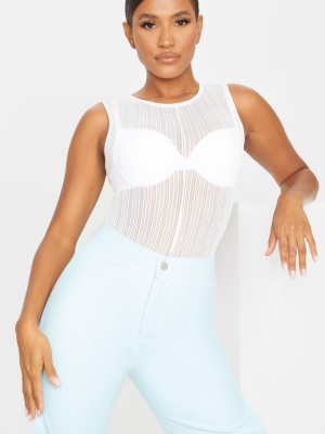 White Mesh Striped Sleeveless Bodysuit