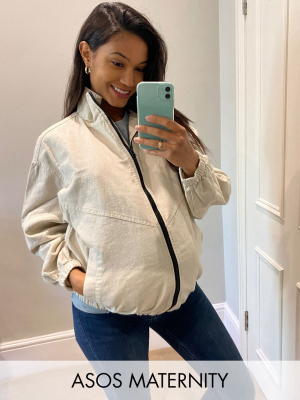 Asos Design Maternity Linen Oversized Bomber Jacket In Cream