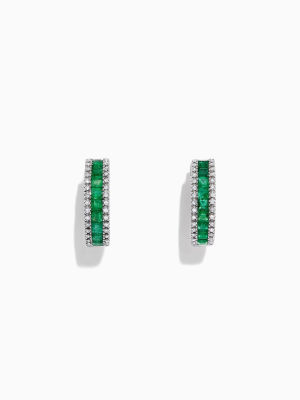 Effy Brasilica 14k White Gold Emerald And Diamond Hoop Earrings, 2.04 Tcw