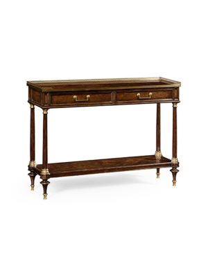 French Style Mahogany Console With Brass Gallery