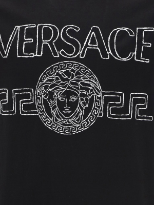 Versace Logo Embroidered Round-neck T-shirt