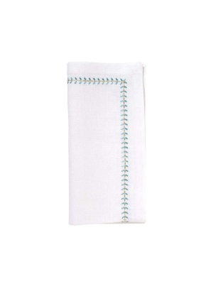 Kim Seybert Herringbone Napkin In White, Seafoam & Gold - Set Of 4