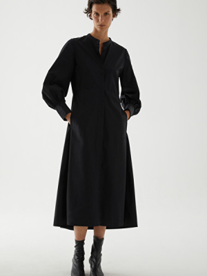 Cotton Collarless Shirt Dress