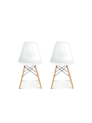 Set Of Two Dsw Molded Plastic Side Chairs Wooden Dowel Base