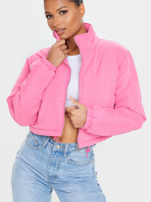 Pink Super Cropped Peach Skin Puffer