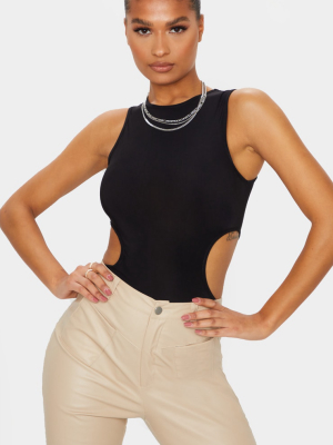 Black Slinky Side Cut Out Sleeveless Bodysuit