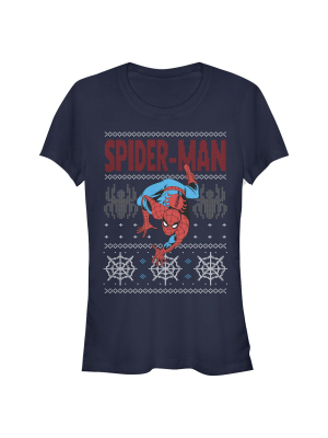 Junior's Marvel Ugly Christmas Spider-man Crawl T-shirt