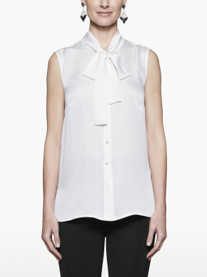 Tie-neck Crepe De Chine Blouse, White