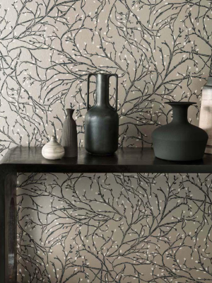 Twiggy Wallpaper In Pewter And Black From The Folium Collection By Osborne & Little