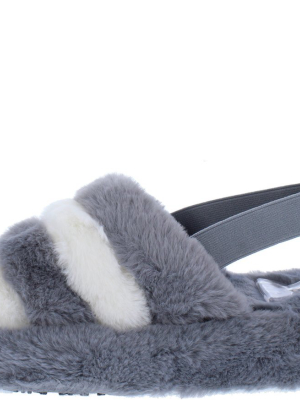 Boo Grey Beige Faux Fur Open Toe Slingback Sandal