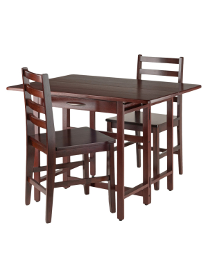 3pc Set Taylor Drop Leaf Table With Ladder Back Chairs Walnut - Winsome