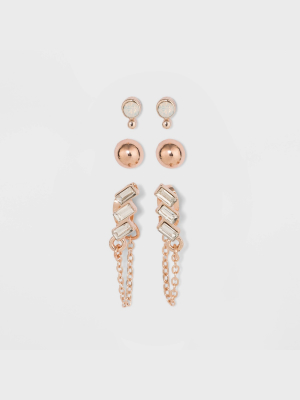 Zinc Alloy Stud Earring Set 3pc - A New Day™ Rose Gold