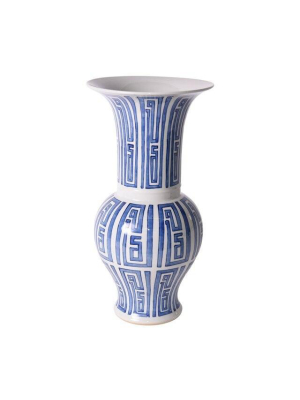 Siam Symbol Ballaster Vase, Blue And White