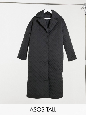 Asos Design Tall Quilted Chuck On Coat In Black