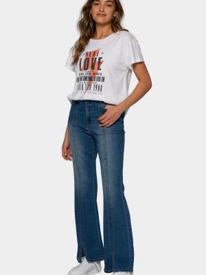 Medium Wash High Front Slit Jeans