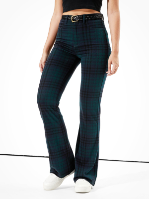 Ae Super High-waisted Plaid Flare Pant