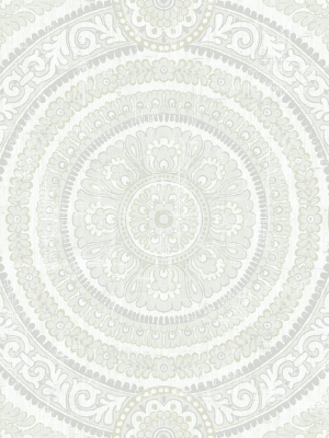 Ornate Round Tile Wallpaper In White From The Caspia Collection By Wallquest