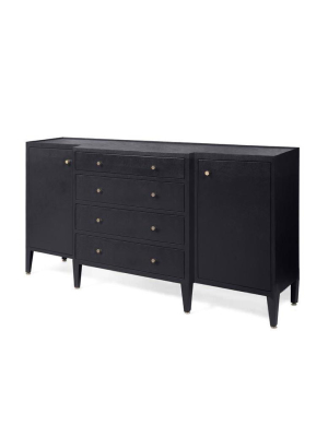 Jarin Deep Drawer Buffet Dark Navy Faux Belgian Linen