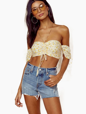 Tiara Off Shoulder Tie Front Top - Oopsie Daisy-mellow Yellow Floral Print