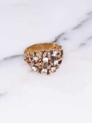 Vintage Brutalist Modern Gold Ring With Crystals