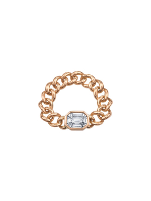 Illusion Emerald Cut Diamond Link Ring - Rose Gold