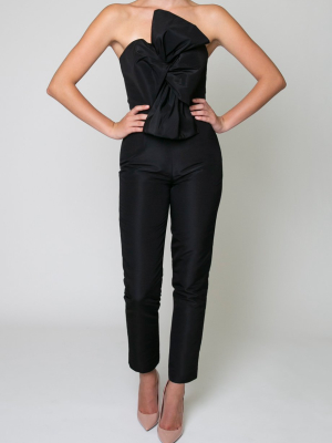 Silk Faille Twisted Bow Jumpsuit
