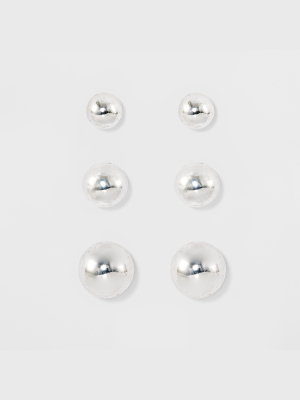 Women's Fashion Trio Stud Ball Earring Set 3pc - A New Day™ Silver