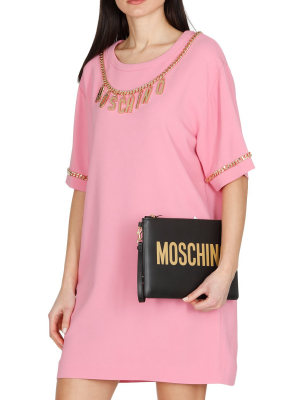 Moschino Logo Printed Clutch Bag