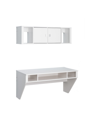 Designer Floating Desk And Hutch Set - White - Prepac