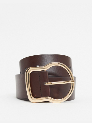 Glamorous Minimal Blazer Belt In Brown With Gold Buckle