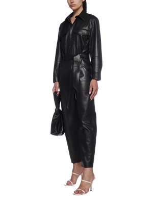 Nanushka Belted Faux Leather Jumpsuit