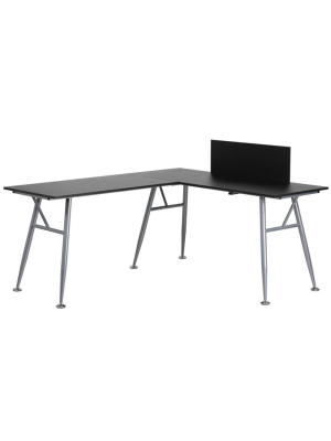 Julia Black L-shaped Office Desk With Silver Frame Finish