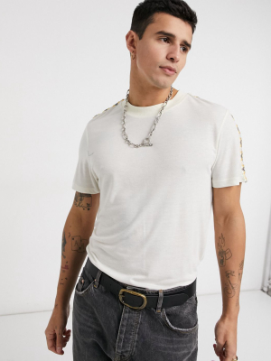 Asos Design T-shirt In Linen Mix With Contrast Taping In White