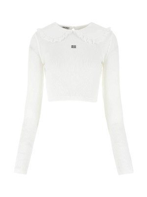 Miu Miu Logo Embroidered Cropped Top