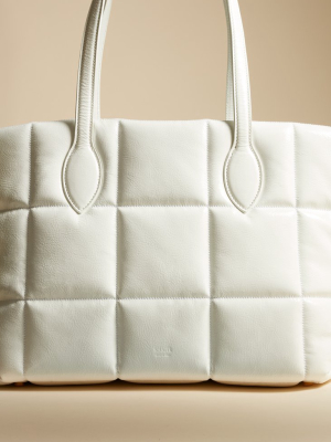 The Florence Quilted Tote In White Patent Leather